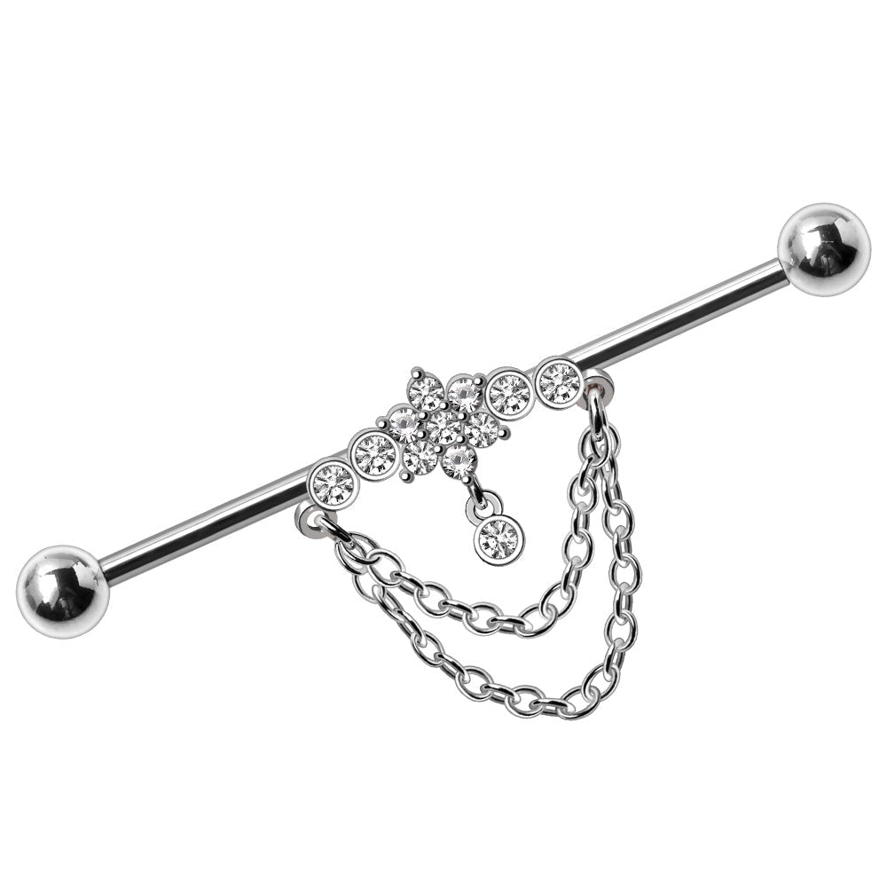 316L Stainless Steel Double Chained Jeweled Tiara Industrial Barbell - Skin Metals