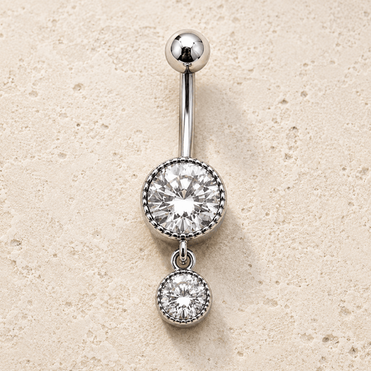 316L Stainless Steel Double CZ Dangle Navel Ring 14G Jewelry