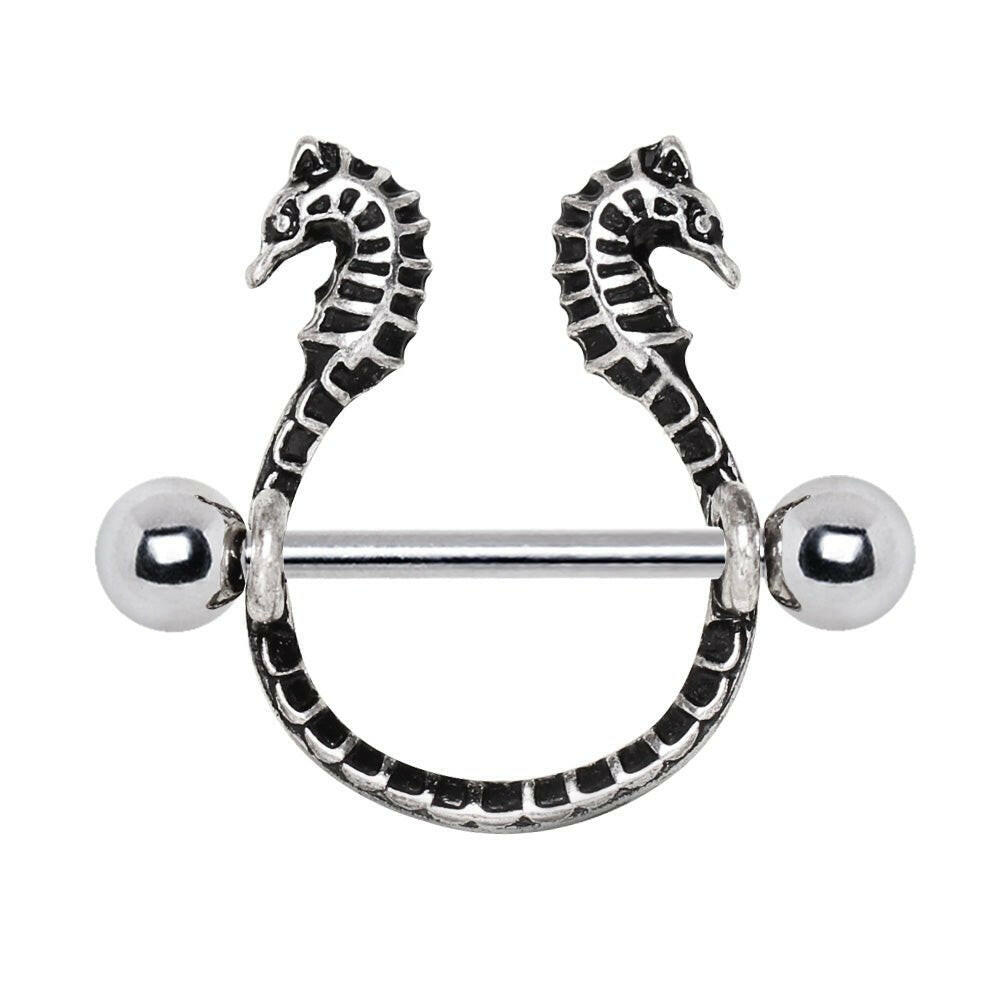 Stainless Steel Double Wicked Seahorse Nipple Shield Nipple Ring Impulse Piercings