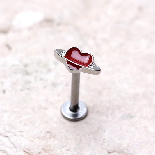 316L Stainless Steel Heart Planet Labret - Skin Metals