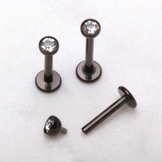 316L Stainless Steel Internally Threaded Black PVD Labret with CZ Ball - Skin Metals