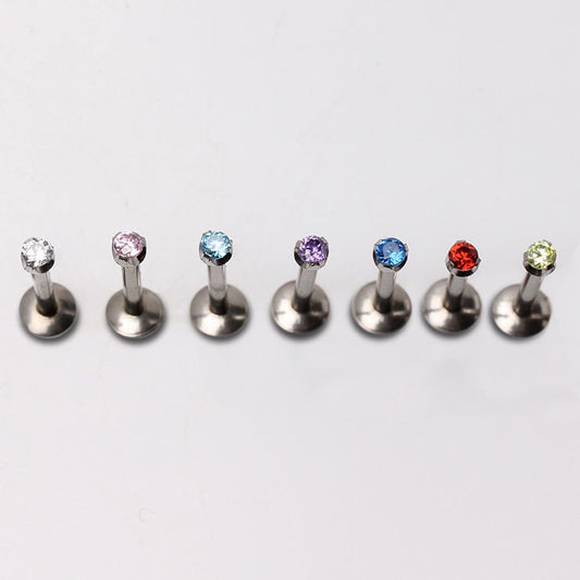 316L Stainless Steel Internally Threaded Prong Set CZ Labret - Skin Metals