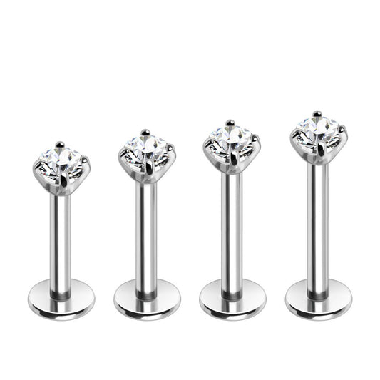 316L Stainless Steel Internally Threaded Prong Set Round CZ Labret - Skin Metals