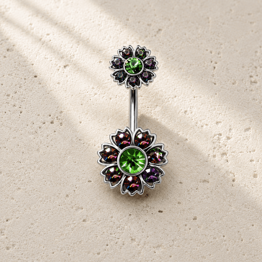 316L Stainless Steel Iridescent CZ Flower Navel Ring