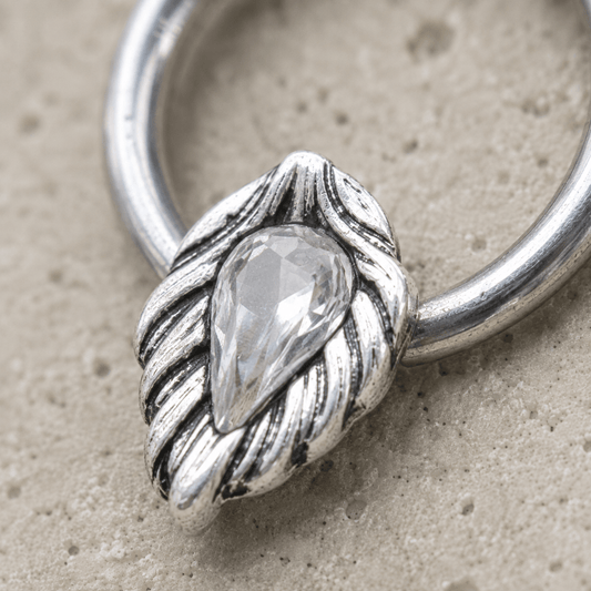 316L Stainless Steel Jeweled Leaf Captive Bead Ring / Septum Ring - Skin Metals