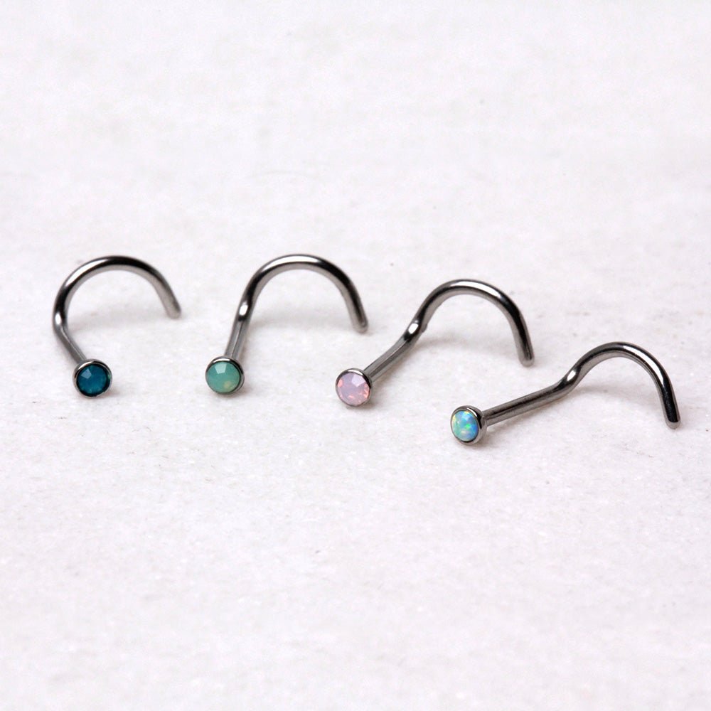 316L Stainless Steel Opalite Screw Nose Ring - Skin Metals