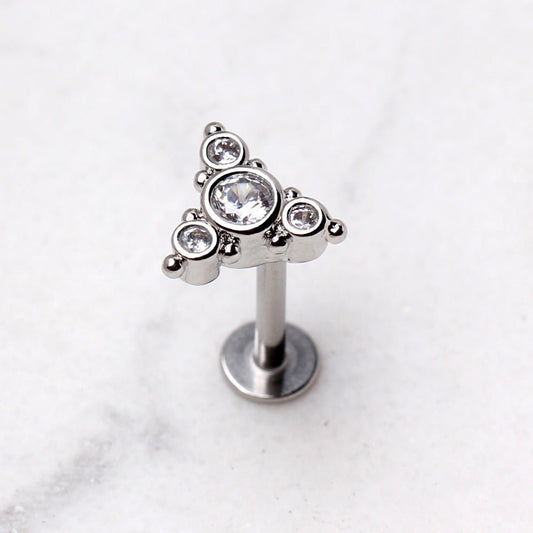 316L Stainless Steel Ornate Triangle CZ Labret - Skin Metals