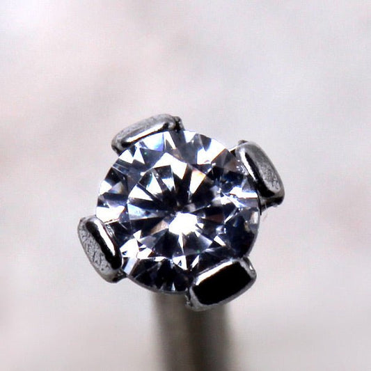 316L Stainless Steel Prong Set CZ L Bend Nose Ring - Skin Metals
