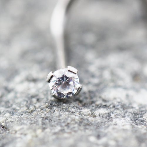316L Stainless Steel Prong Set CZ Screw Nose Ring - Skin Metals