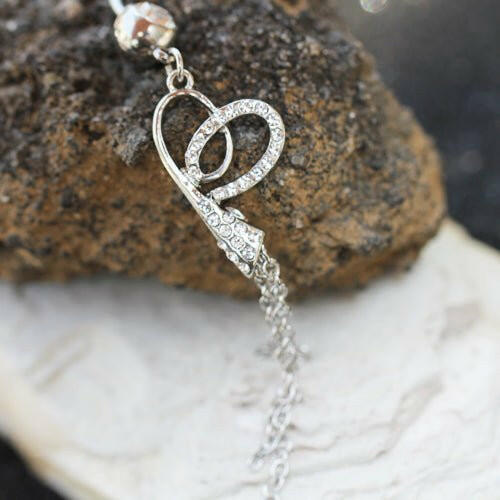 Stainless Steel Ribbon Heart Dangle Navel Ring Navel Ring Impulse Piercings