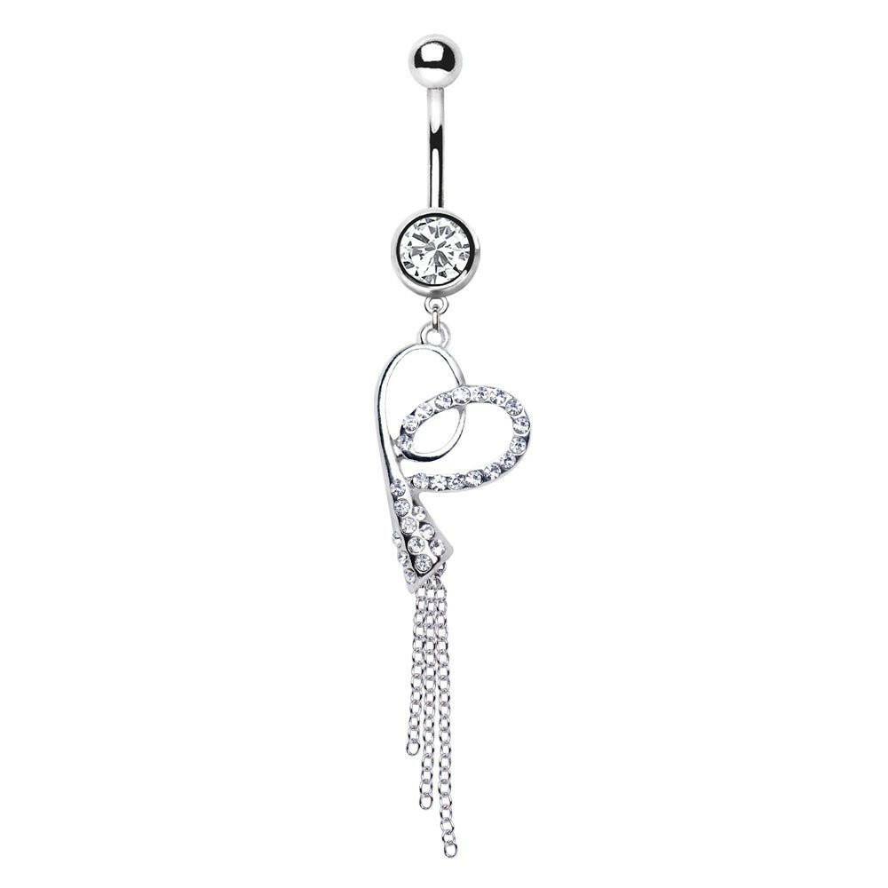 Stainless Steel Ribbon Heart Dangle Navel Ring Navel Ring Impulse Piercings