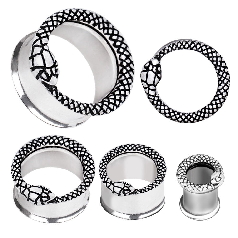 316L Stainless Steel Serpent Snake Double Flare Tunnel Plug — Sold as Pair