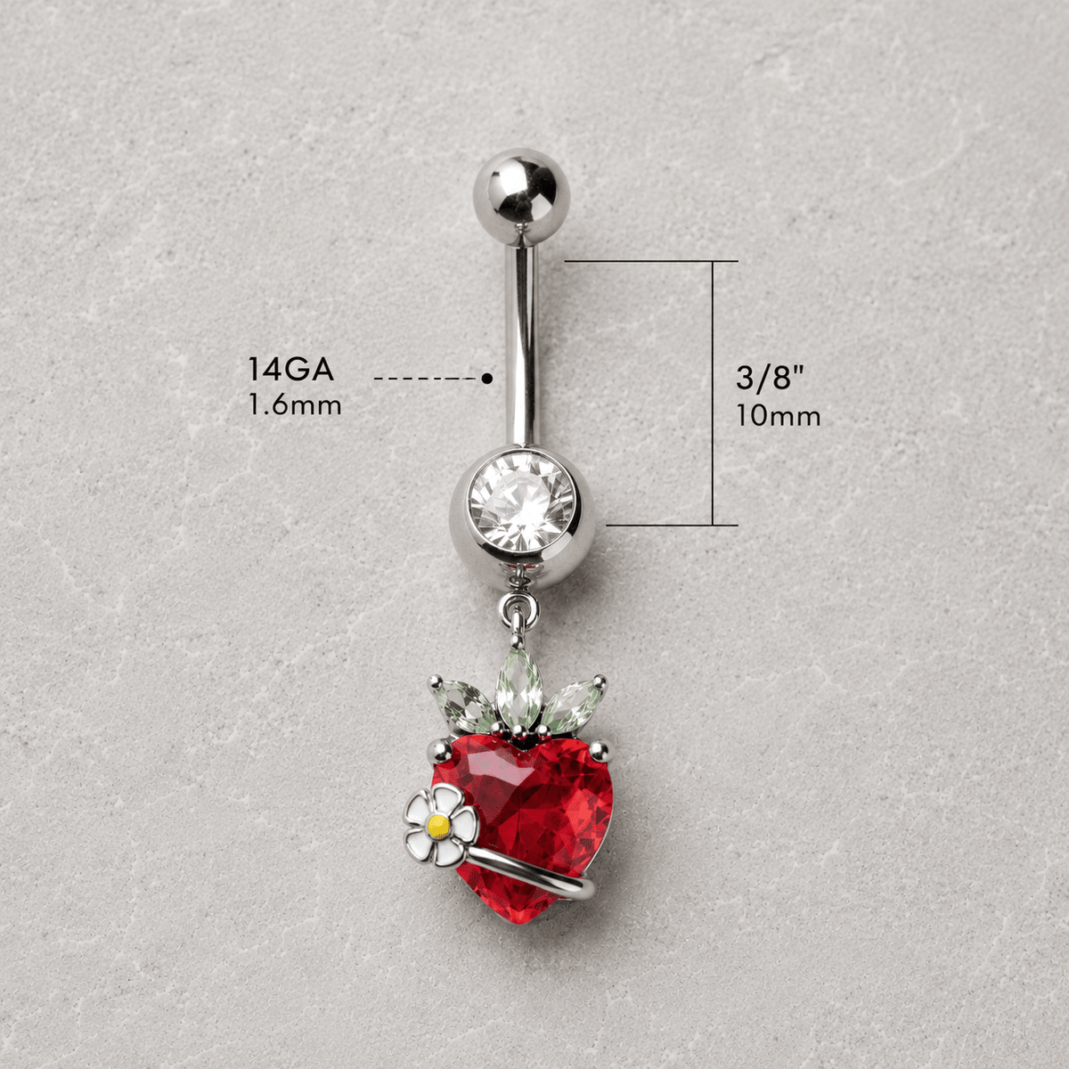 316L Stainless Steel Strawberry Dangle Navel Ring - Skin Metals