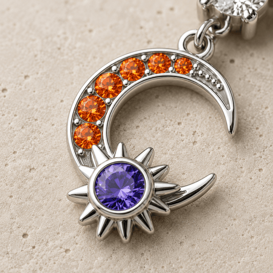 316L Stainless Steel Sun & Moon Dangle Navel Ring - Skin Metals