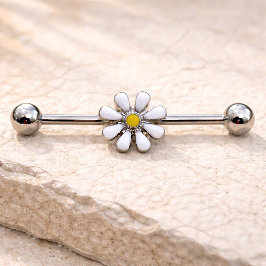 316L Stainless Steel White Daisy Industrial Barbell