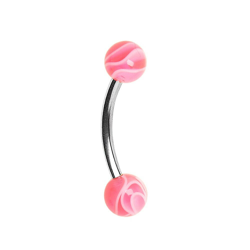 316L Surgical Steel Curved Barbell with UV Marble Balls Barbell Skin Metals