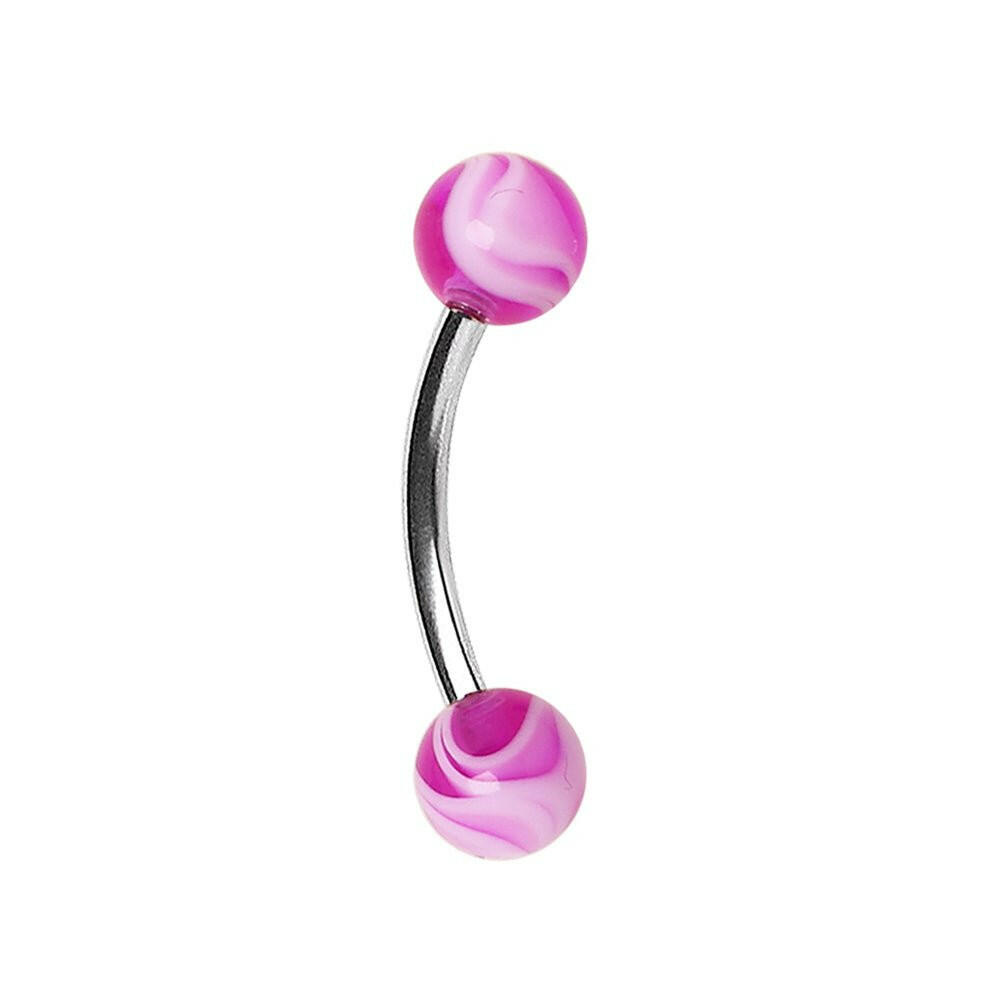 316L Surgical Steel Curved Barbell with UV Marble Balls Barbell Skin Metals