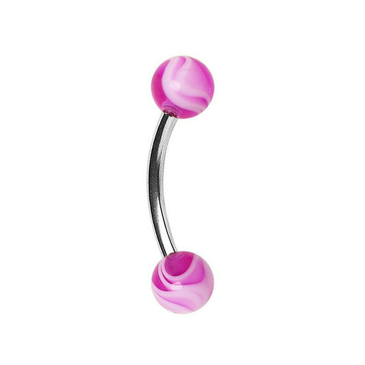 316L Surgical Steel Curved Barbell with UV Marble Balls Barbell Skin Metals