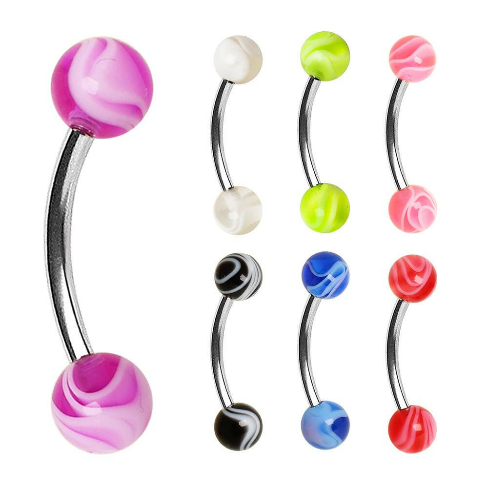 316L Surgical Steel Curved Barbell with UV Marble Balls Barbell Skin Metals Purple