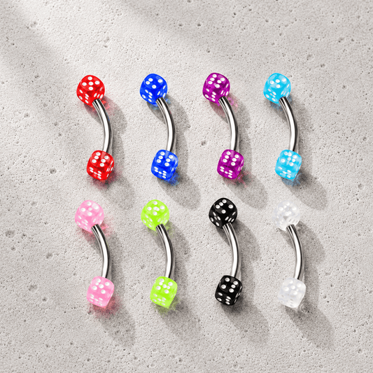 316L Surgical Steel Eyebrow Ring with UV Acrylic Dice Balls