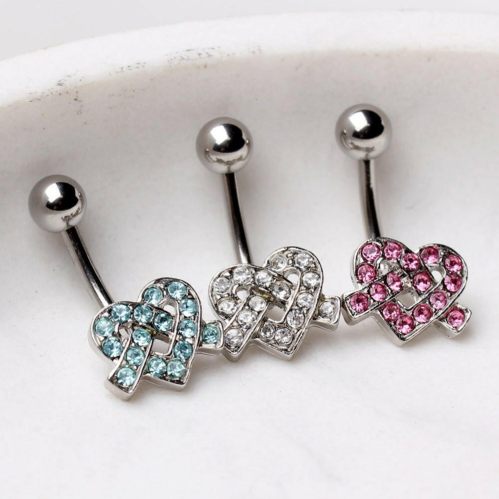 316L Surgical Steel Navel Ring with Ribbon Heart Navel Ring Impulse Piercings