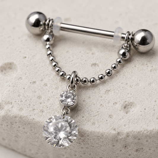 316L Surgical Steel Nipple Ring with Two Round Gems - Skin Metals