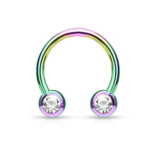 Front Facing Jewel Set Balls IP Over 316L Surgical Steel Circular/Horseshoes For Nipple, Septum and Ear Cartilage Piercings Horseshoe Skin Metals