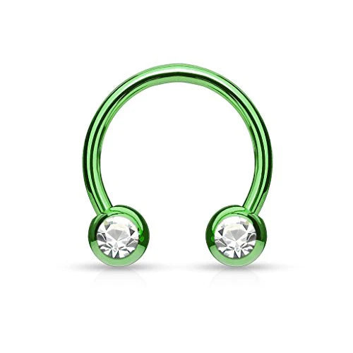 Front Facing Jewel Set Balls IP Over 316L Surgical Steel Circular/Horseshoes For Nipple, Septum and Ear Cartilage Piercings Horseshoe Skin Metals