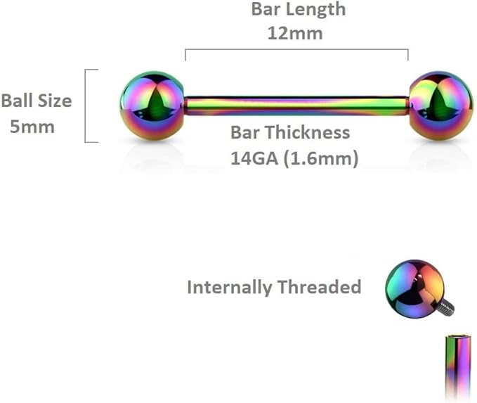 Implant Grade Titanium Internally Threaded PVD Plated Barbell Barbell Skin Metals