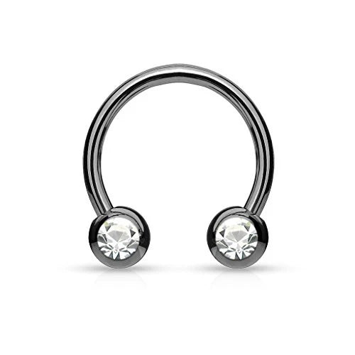 Front Facing Jewel Set Balls IP Over 316L Surgical Steel Circular/Horseshoes For Nipple, Septum and Ear Cartilage Piercings Horseshoe Skin Metals
