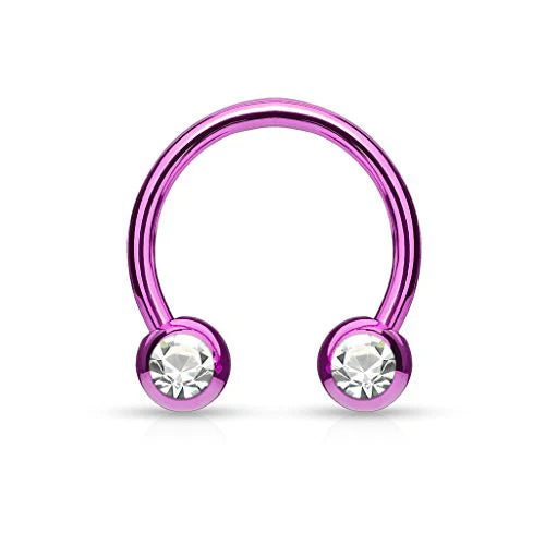 Front Facing Jewel Set Balls IP Over 316L Surgical Steel Circular/Horseshoes For Nipple, Septum and Ear Cartilage Piercings Horseshoe Skin Metals