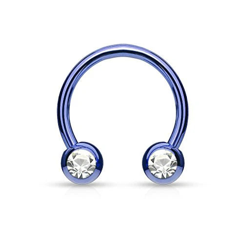 Front Facing Jewel Set Balls IP Over 316L Surgical Steel Circular/Horseshoes For Nipple, Septum and Ear Cartilage Piercings Horseshoe Skin Metals