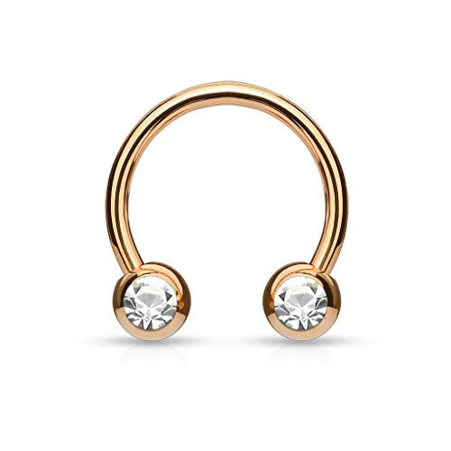 Front Facing Jewel Set Balls IP Over 316L Surgical Steel Circular/Horseshoes For Nipple, Septum and Ear Cartilage Piercings Horseshoe Skin Metals