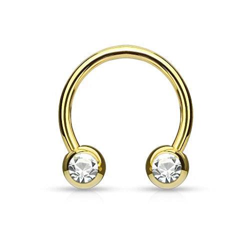 Front Facing Jewel Set Balls IP Over 316L Surgical Steel Circular/Horseshoes For Nipple, Septum and Ear Cartilage Piercings Horseshoe Skin Metals