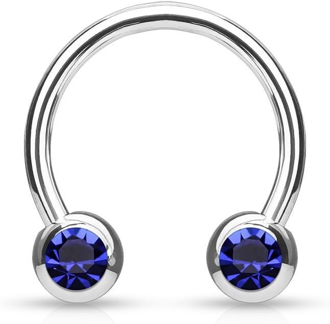 Front Facing Jewel Set Balls IP Over 316L Surgical Steel Circular/Horseshoes For Nipple, Septum and Ear Cartilage Piercings Horseshoe Skin Metals
