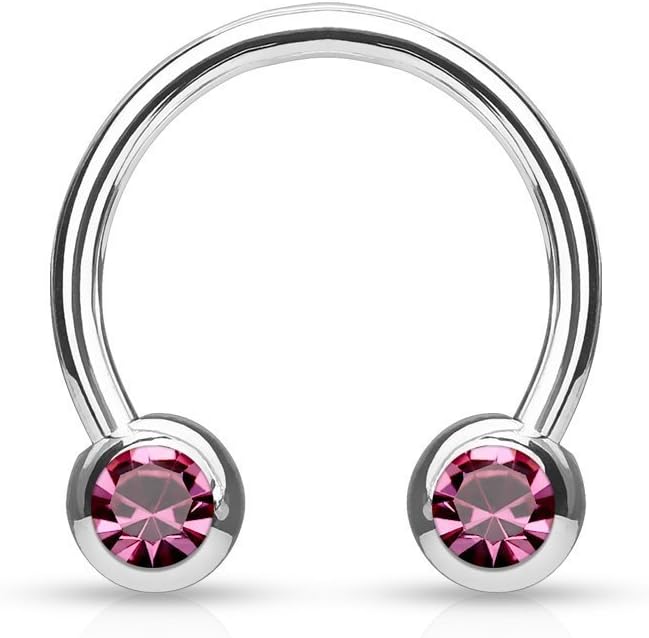 Front Facing Jewel Set Balls IP Over 316L Surgical Steel Circular/Horseshoes For Nipple, Septum and Ear Cartilage Piercings Horseshoe Skin Metals