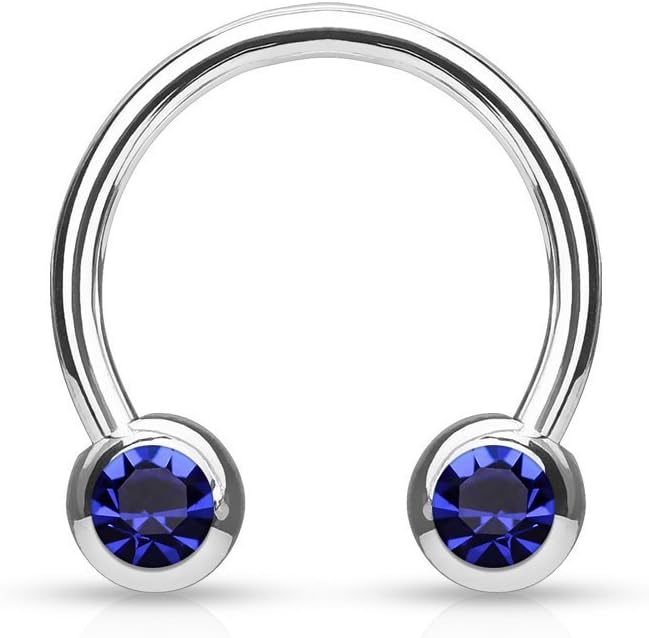 Front Facing Jewel Set Balls IP Over 316L Surgical Steel Circular/Horseshoes For Nipple, Septum and Ear Cartilage Piercings Horseshoe Skin Metals