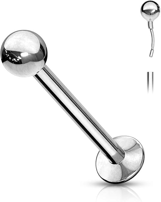 Push In Top Ball 316L Surgical Steel Threadless Labret, Monroe, Flat Back Stud With 3mm Convex Base Labret Skin Metals