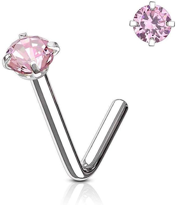 L Bend Prong Set CZ 316L Surgical Steel Nose Stud Rings Nose Ring Skin Metals