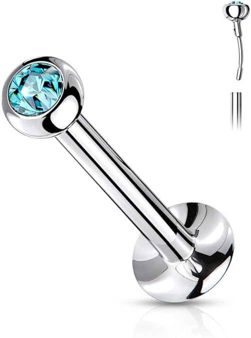 Push In Jeweled Ball Top 316L Surgical Steel Threadless Labret, Monroe, Flat Back Stud Labret Skin Metals