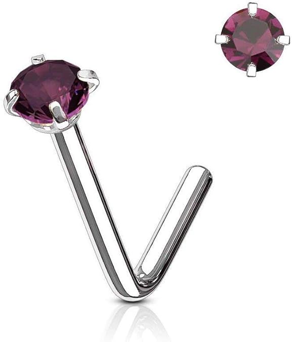 L Bend Prong Set CZ 316L Surgical Steel Nose Stud Rings Nose Ring Skin Metals