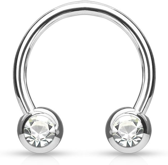 Front Facing Jewel Set Balls IP Over 316L Surgical Steel Circular/Horseshoes For Nipple, Septum and Ear Cartilage Piercings Horseshoe Skin Metals