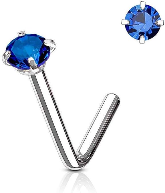L Bend Prong Set CZ 316L Surgical Steel Nose Stud Rings Nose Ring Skin Metals