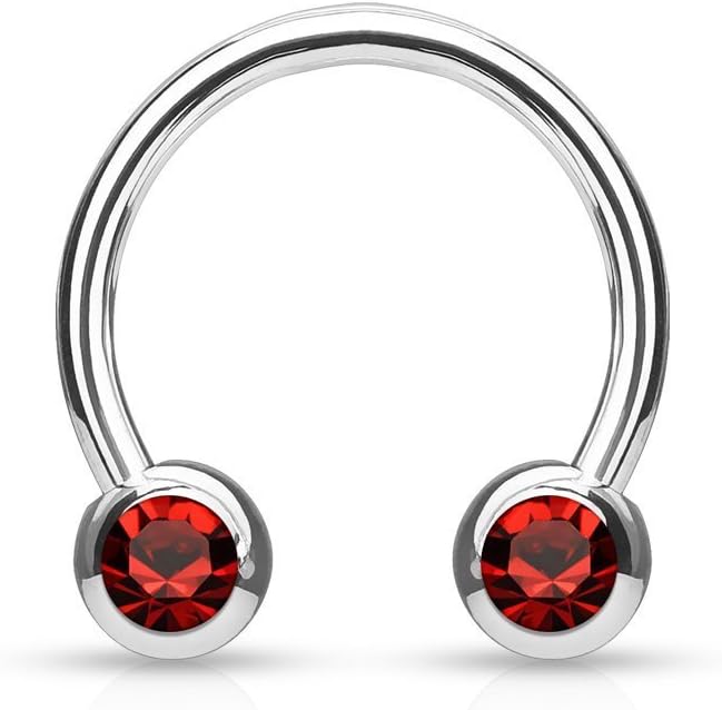 Front Facing Jewel Set Balls IP Over 316L Surgical Steel Circular/Horseshoes For Nipple, Septum and Ear Cartilage Piercings Horseshoe Skin Metals