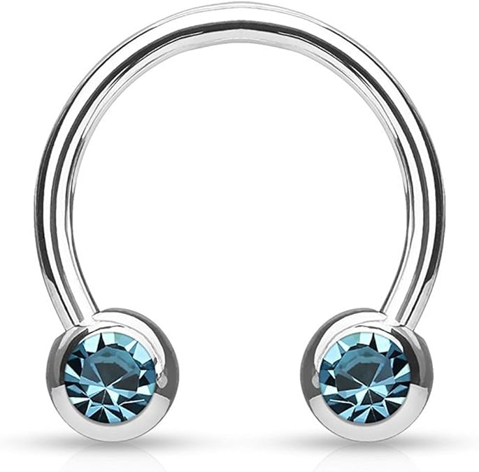 Front Facing Jewel Set Balls IP Over 316L Surgical Steel Circular/Horseshoes For Nipple, Septum and Ear Cartilage Piercings Horseshoe Skin Metals
