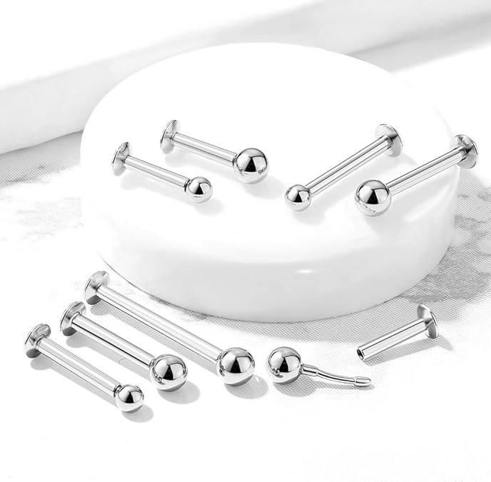 Push In Top Ball 316L Surgical Steel Threadless Labret, Monroe, Flat Back Stud With 3mm Convex Base Labret Skin Metals