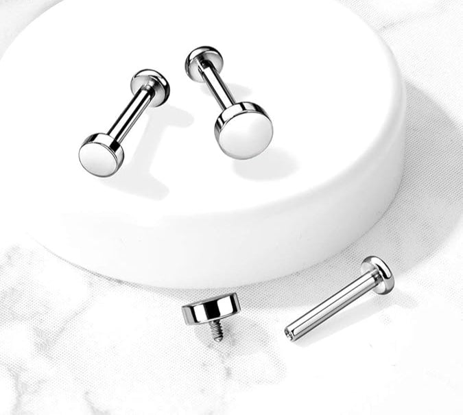 Implant Grade Titanium Internally Threaded Flat Round Top Labret Stud Labret Skin Metals