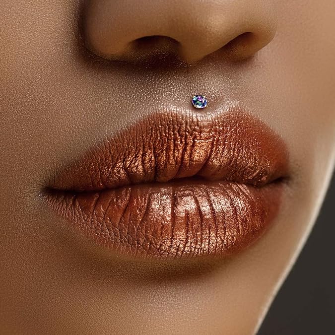CZ Prong Set Top Internally Threaded PVD Over Micro Base 316L Surgical Steel Labret, Flat Back Studs For Lip, Chin, Nose and More Labret Skin Metals