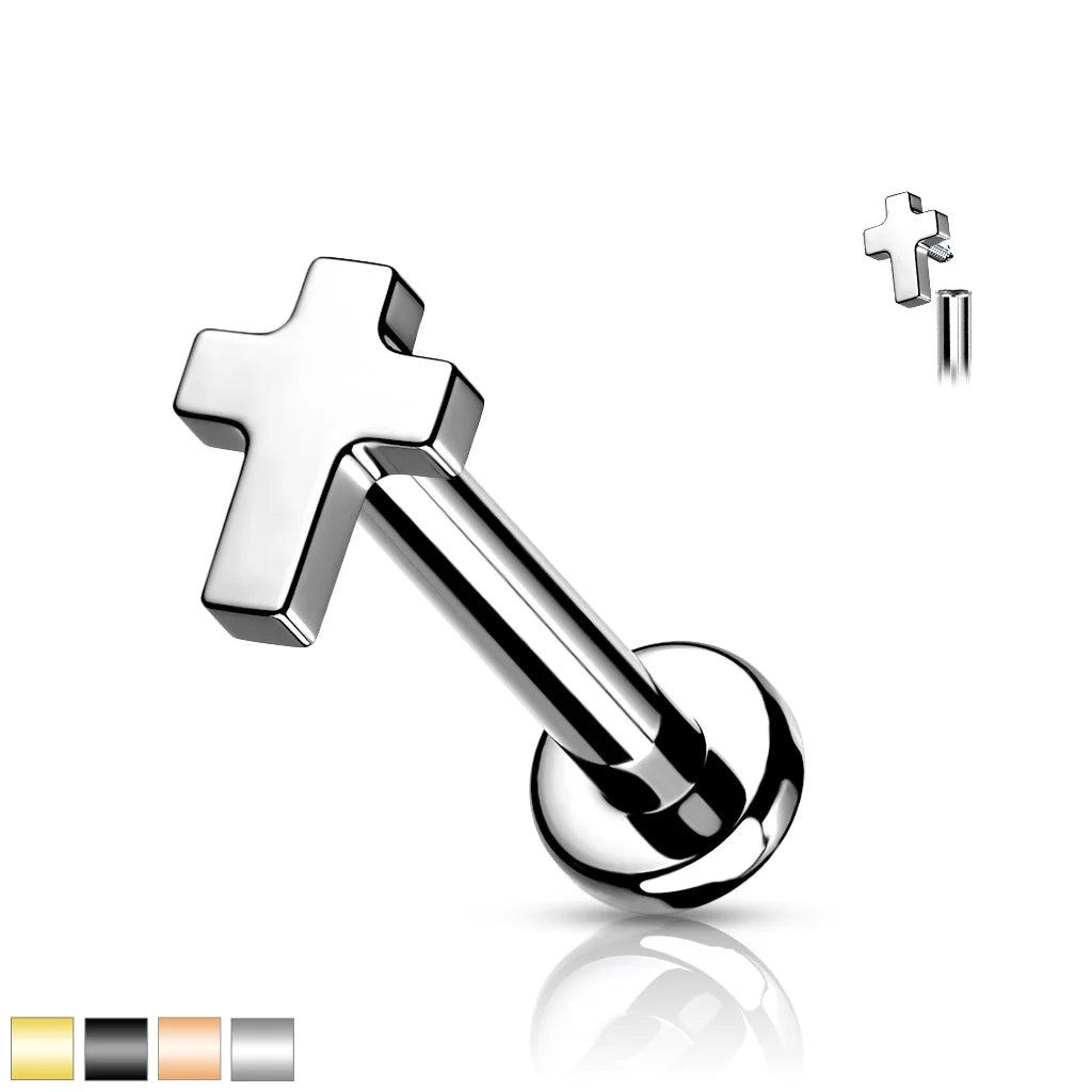 Implant Grade Titanium Internally Threaded Cross Top Labret Stud Labret Skin Metals