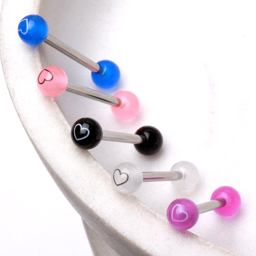 316L Stainless Steel Barbell with Heart UV Acrylic Balls Barbell Skin Metals